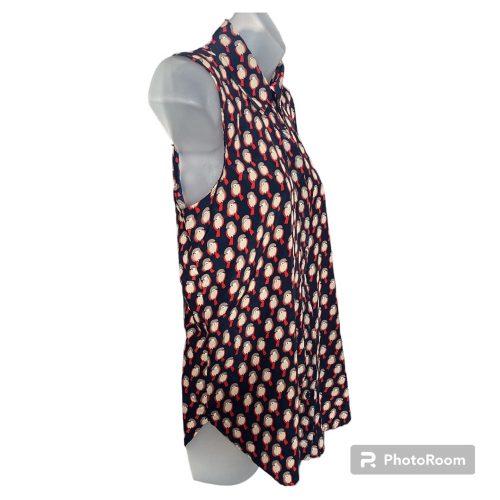 Halo Navy Red Tail Bird All Over Print Button Up Sleeveless Top size S/M - Picture 3 of 12